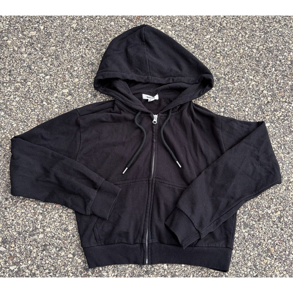 Women's Garage Black Cropped Hooded Full Zip Sweatshirt, Size XS